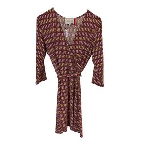 NWT Leota Pink Orange Geometric Print Dariah Faux Wrap Dress Size XL